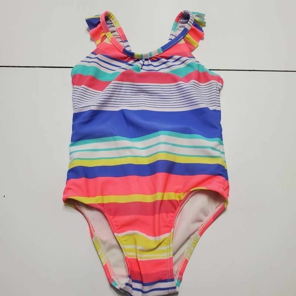 Gap Baby Girls One Piece Blue Coral Striped Scoop Neck Stretch Sleeveless 3Y